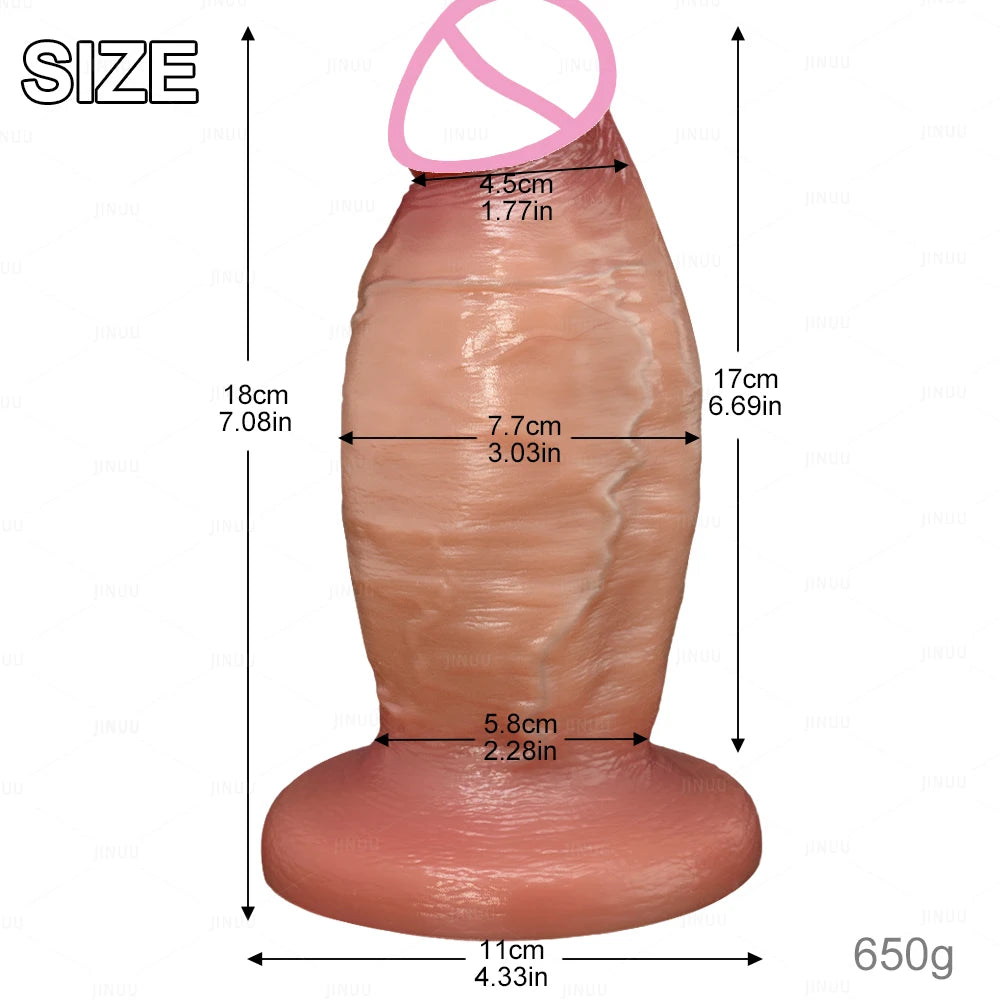 7'' Diameter Thick Realistic Silicone Anal Dildo for Advanced Players No Balls Suction Cup Hands-Free Sex Toys for Women Men