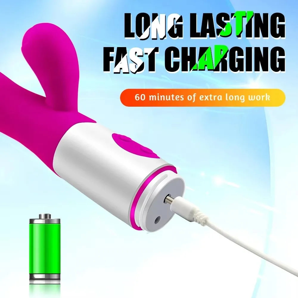 Rabbit Vibrator for Women Vagina G-Spot Nipple Clitoris Stimulator Thrusting Telescopic Rotating Dildo for Adult Sexy Toys 18+