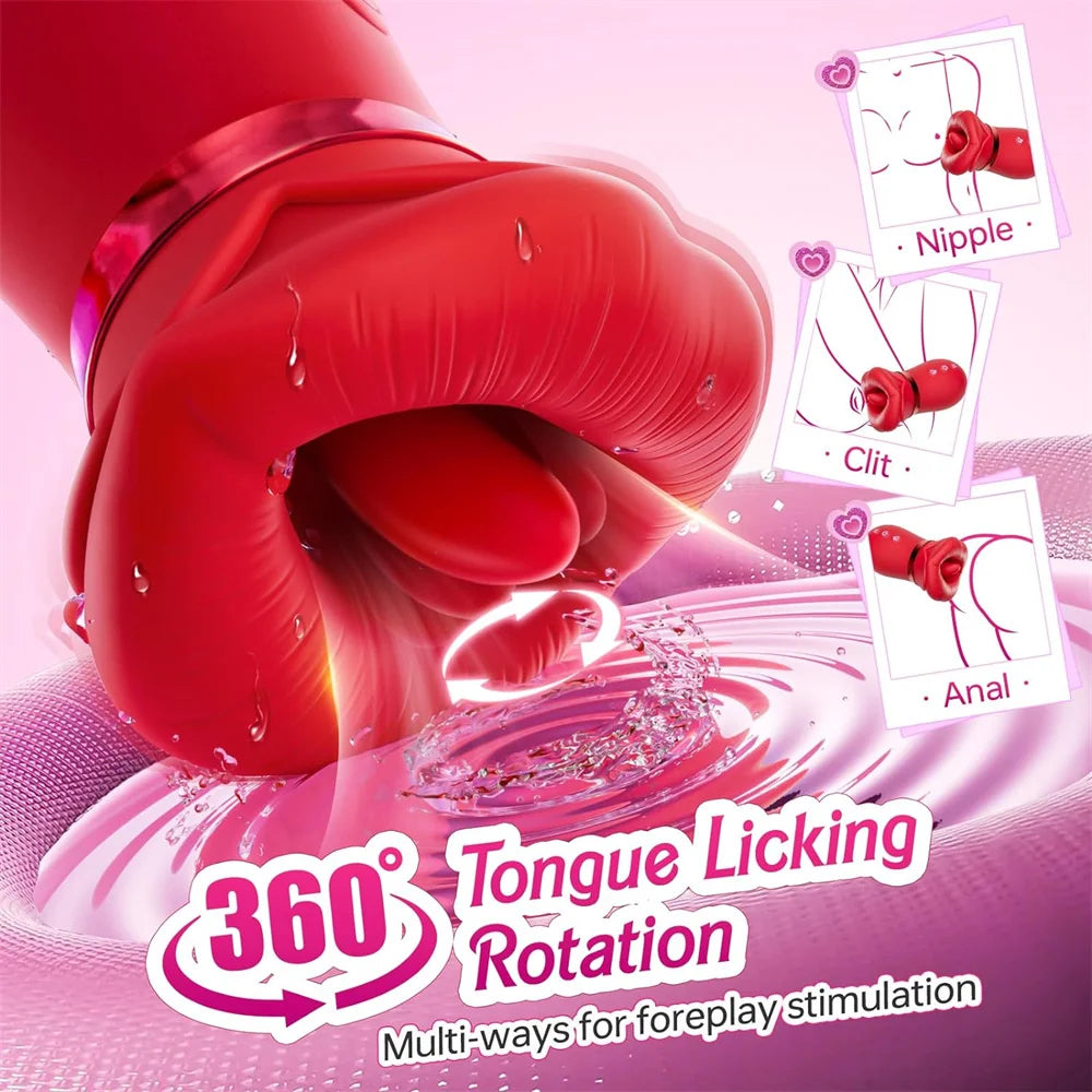 Rose Tongue licking Oral Sucking Vibrator for Women Clit Stimulator Female Masturbation Sucker Sex Toy For Women JoinJJtoy