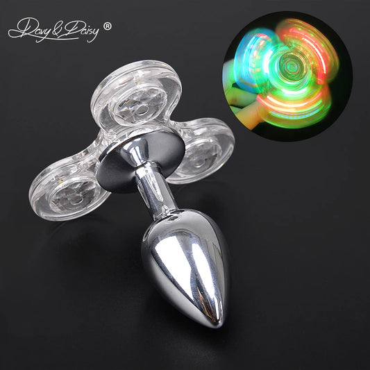 DAVYDAISY LED Light Fidget Spinner Butt Plug Novel Anal Toy For Couples Sexy Stainless Anal Plug Tail Plug Adult Sex Toy AC126