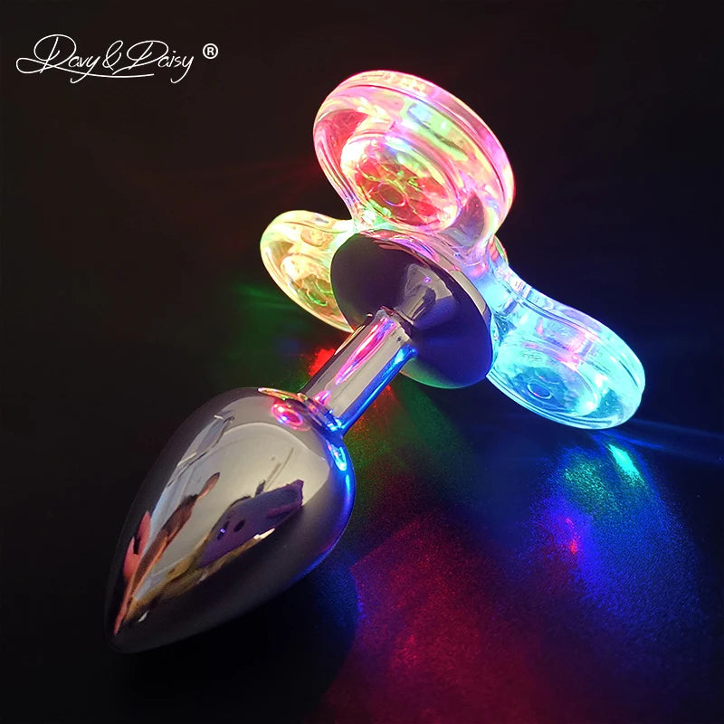 DAVYDAISY LED Light Fidget Spinner Butt Plug Novel Anal Toy For Couples Sexy Stainless Anal Plug Tail Plug Adult Sex Toy AC126