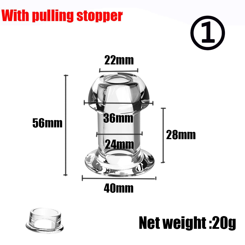 Hollow Speculum Peeking Anal Beads Butt Plug with Stopper Expander Tunnel Transparent Anus Dilation Adult Women Men Gay