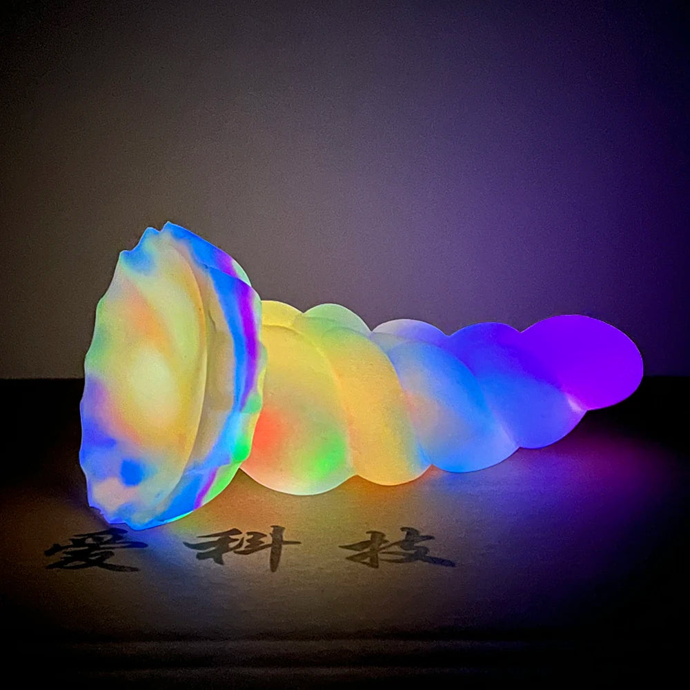 FAAK Glowing In Dark Butt Plug Silicone Curve Anal Beads Sex Toys With Suction Cup Luminous Dildo G-spot Stimulate Masturbator