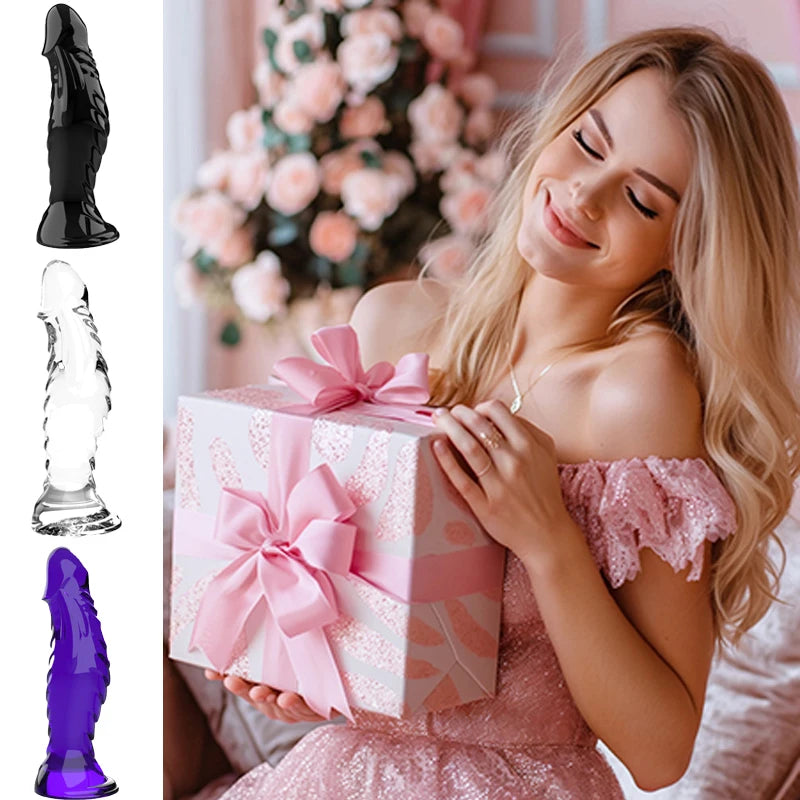 Realistic Dildo Rubber TPR Adult Toys, Unique Ribbed Monster Dildos with Strong Suction Cup Dildo Anal Sex Toy for Couples