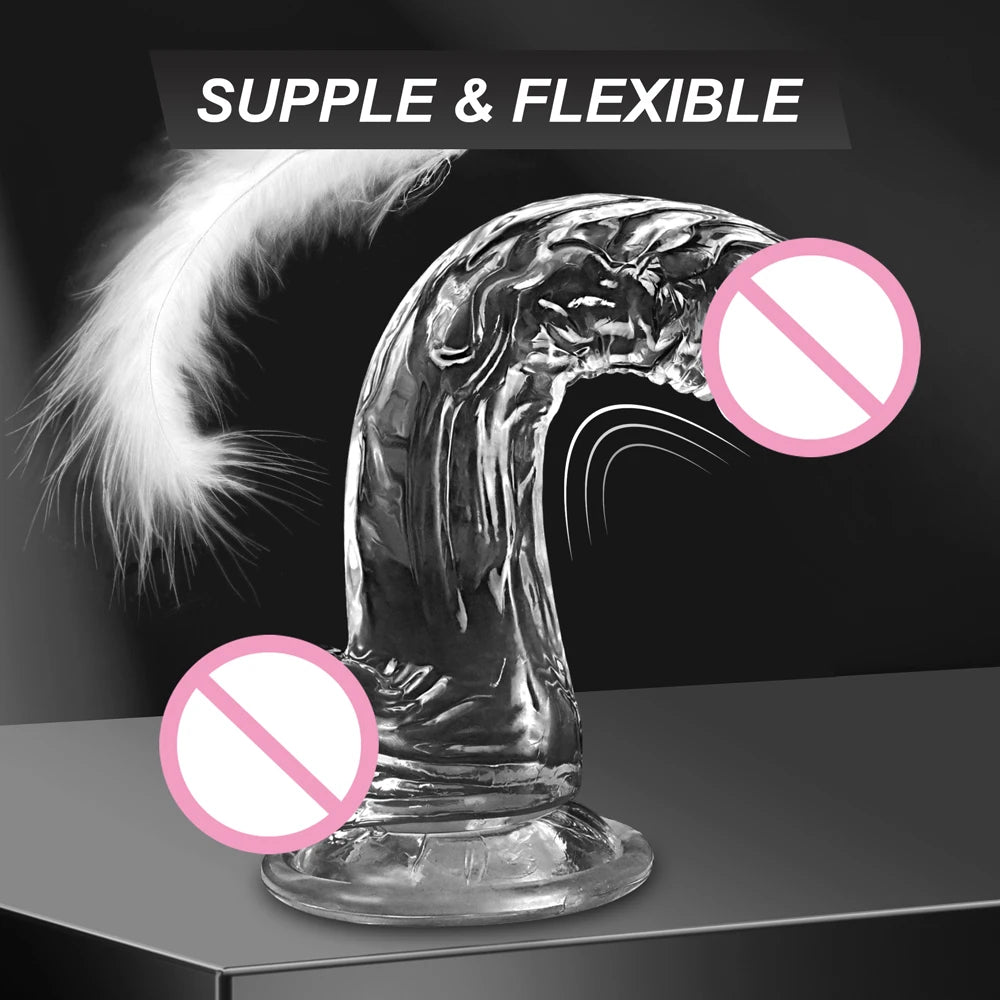 Realistic Dildo for Women Silicone Beginner Clear Dildo with Strong Suction Cup Hands-Free Play for Adult Sex Masturbator G Spot