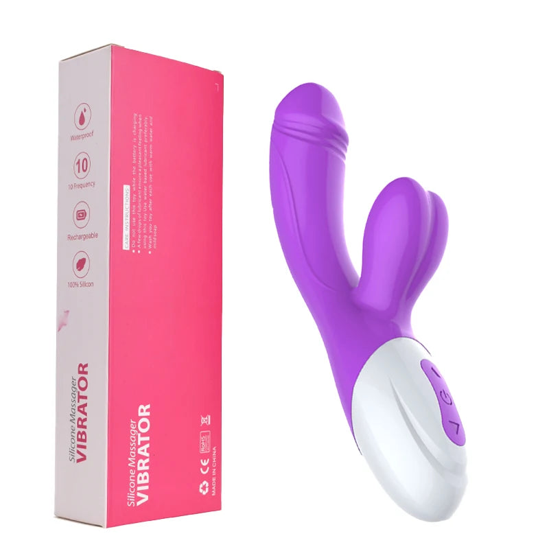 Consolador conejo que empuja el punto G, vibrador vaginal, estimulador del clítoris para mujeres, masturbación, juguetes sexuales de doble vibración para adultos 18