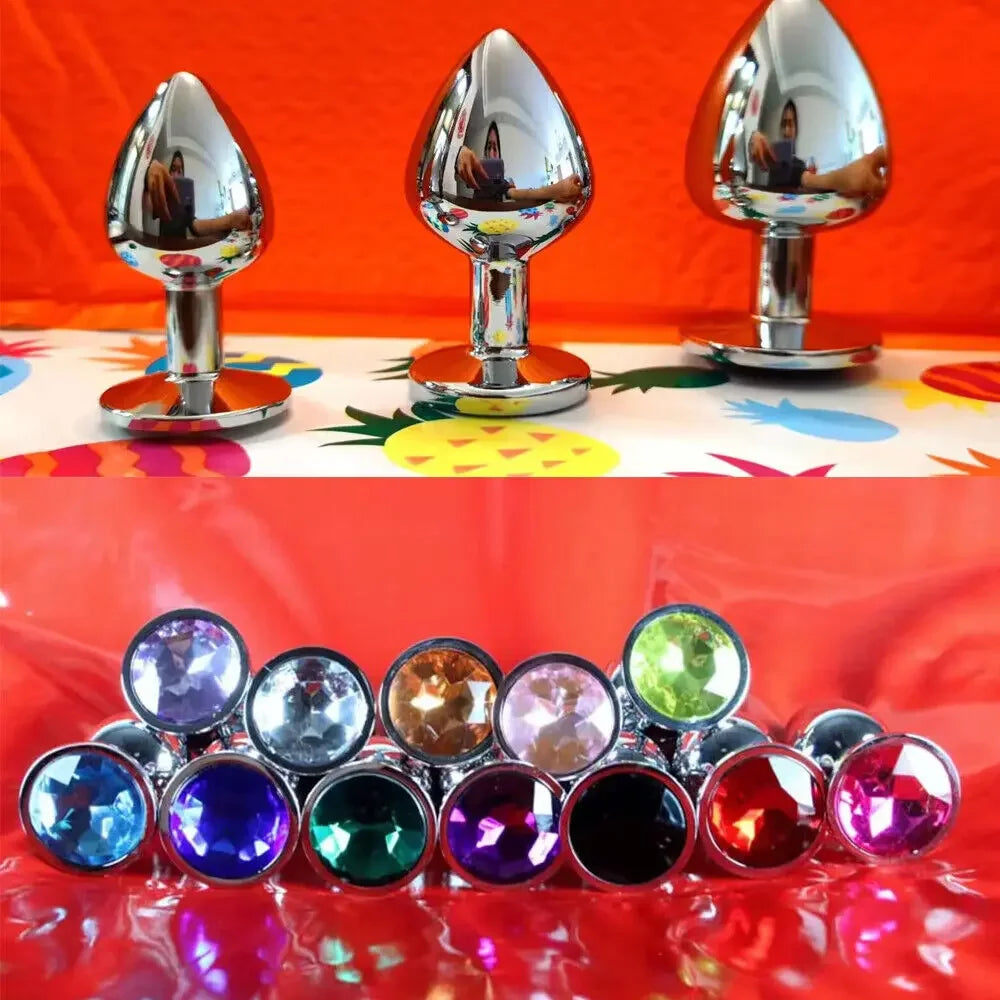 Manyjoy Diamond Stainless Steel Jeweled Anal Butt Plug Multicolors Buttplug Set Small Smooth Adult Insert Sex Toys for Men Women