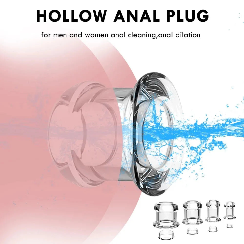 Hollow Speculum Peeking Anal Beads Butt Plug with Stopper Expander Tunnel Transparent Anus Dilation Adult Women Men Gay