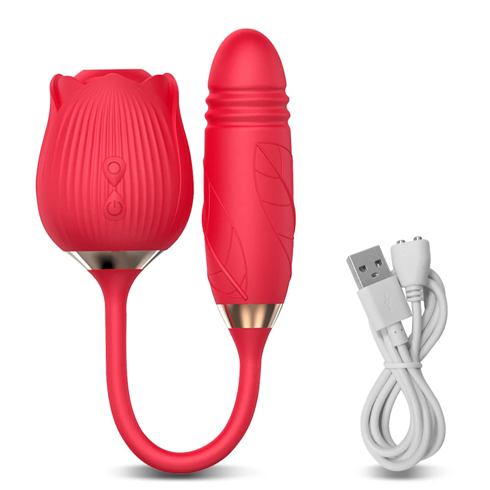 Consolador vibrador para lamer rosas, juguetes sexuales para mujeres, estimulador anal, clítoris, pezón, punto G, vibradores de empuje para parejas adultas mayores de 18 años