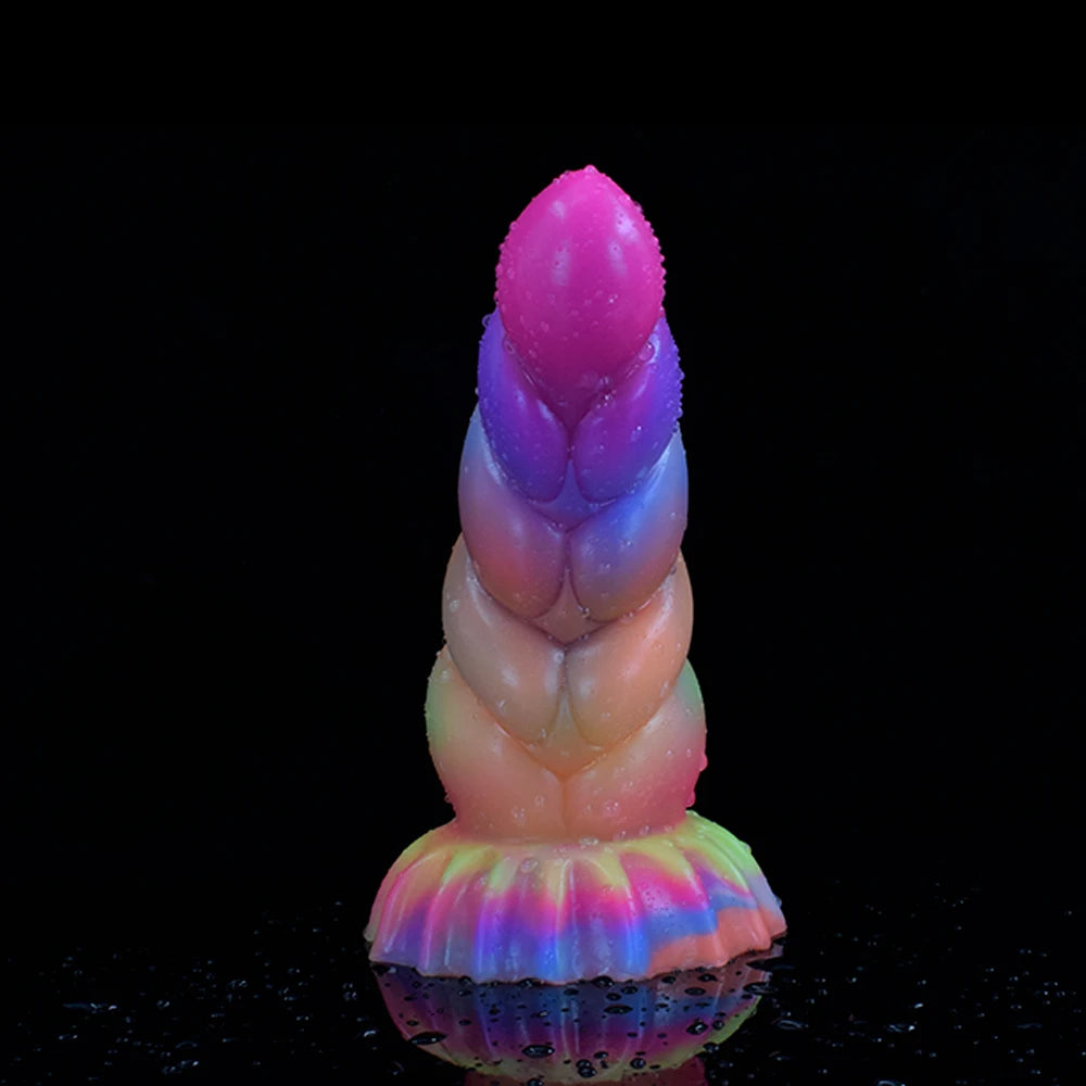 FAAK Glowing In Dark Butt Plug Silicone Curve Anal Beads Sex Toys With Suction Cup Luminous Dildo G-spot Stimulate Masturbator