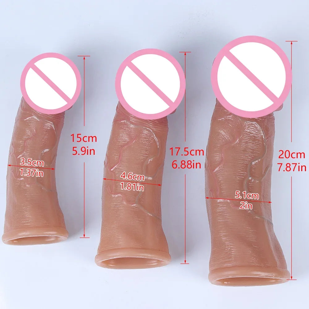 Skin Feeling Realistic Dildo Soft Silicone Material Enlarged Penis Extension Cock Adult Sex Toy Big Dick Condom Man Sexy Tool