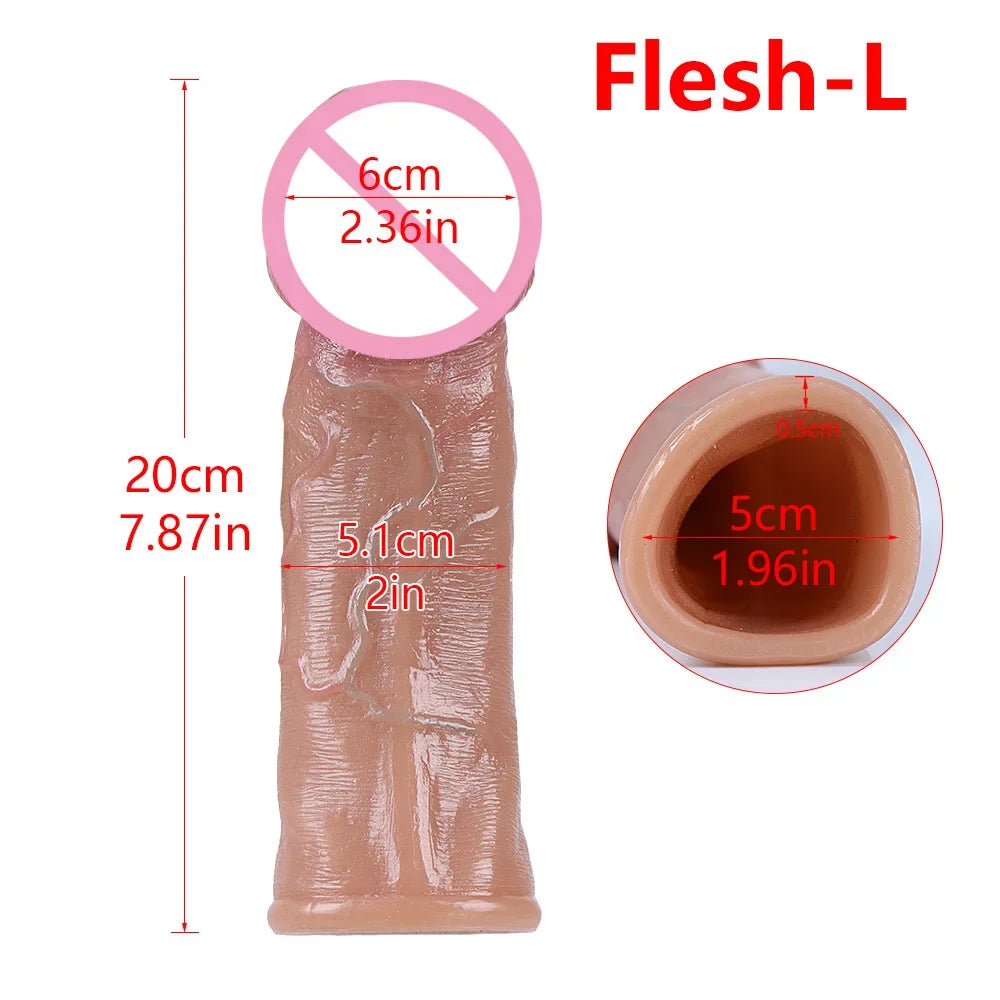 Skin Feeling Realistic Dildo Soft Silicone Material Enlarged Penis Extension Cock Adult Sex Toy Big Dick Condom Man Sexy Tool