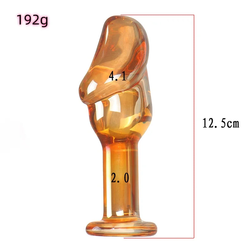 VaHppy Glass Dildo Anal Plugs Artificial Penis 4.8*13.5cm Gold/Transparent Female Masturbators Adult Sex Toys