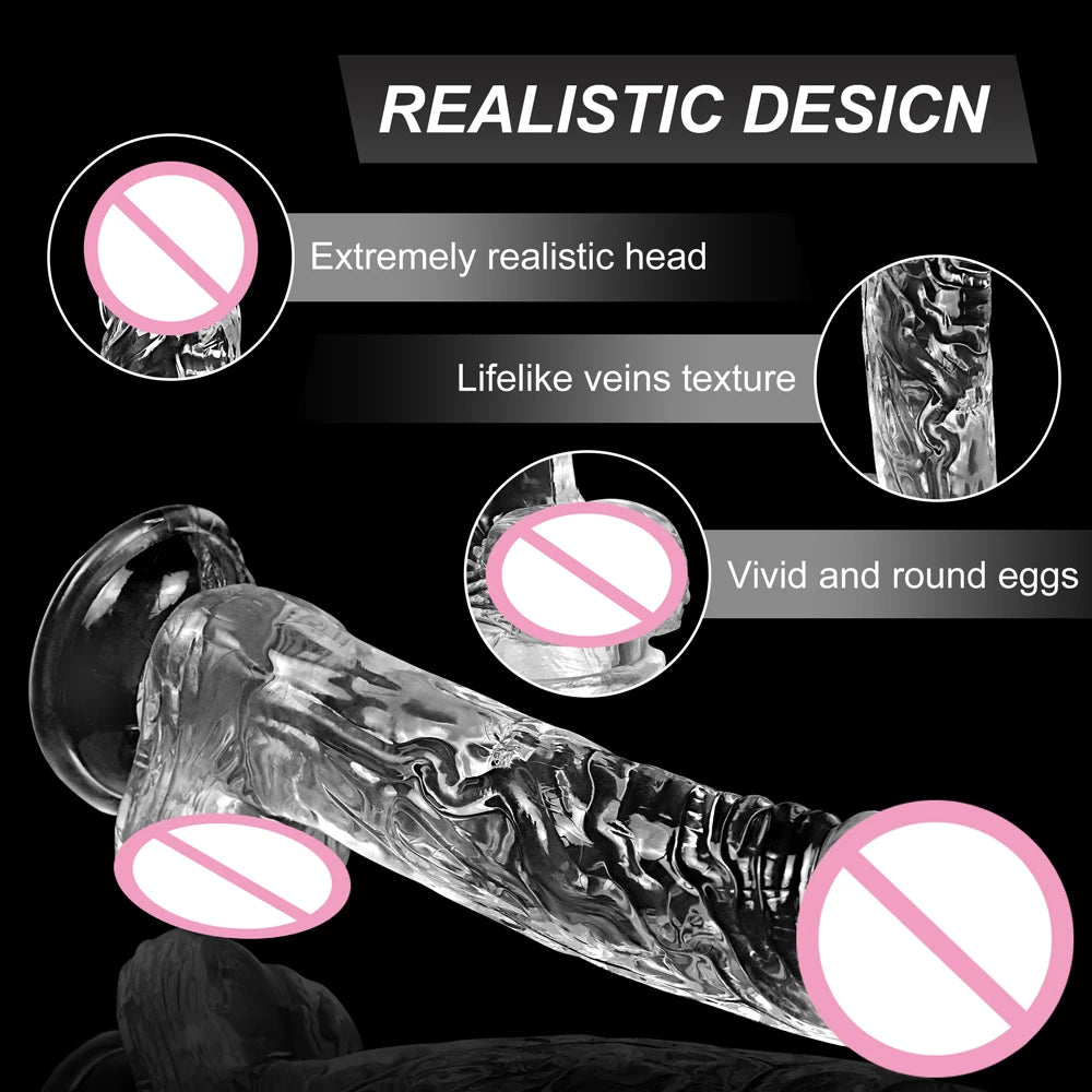 Realistic Dildo for Women Silicone Beginner Clear Dildo with Strong Suction Cup Hands-Free Play for Adult Sex Masturbator G Spot