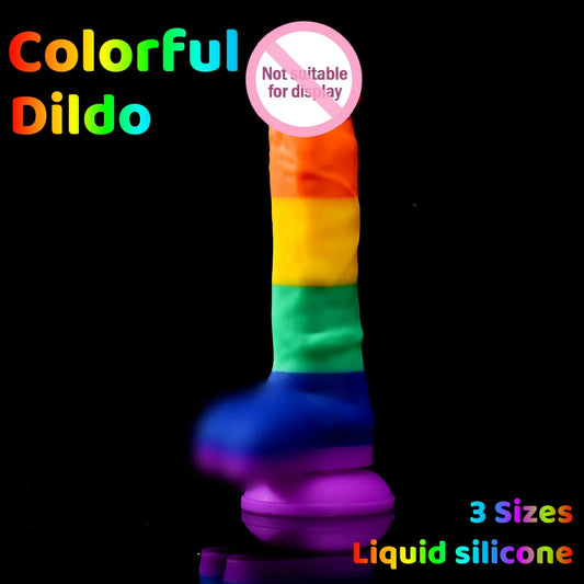 Consolador de silicona líquida de simulación colorida para estimulación del punto G, pene anal, pene, juguete sexual unisex para adultos, accesorio de masturbación