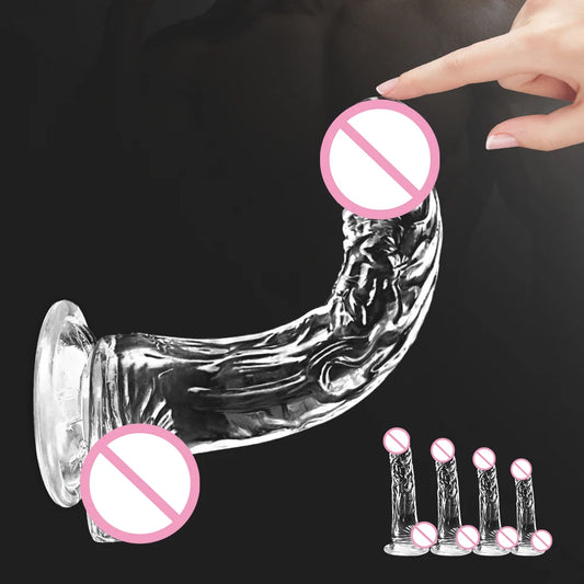 4 Sizes Transparent Dildo Realistic Soft Jelly Dildo Fake Dick Penis Sucker Anal Butt Plug for Woman Men Vagina Anal Sex Toys