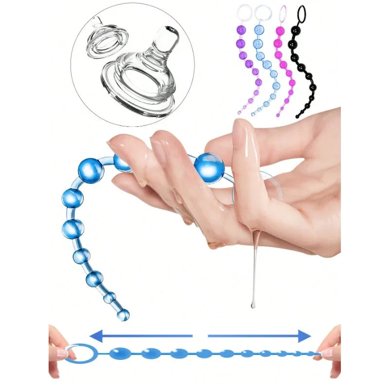 10 Beads Anal Beads Soft Silicone ButtPlug Pull Ring Ball Anal Dilatation Butt Bead Prostatic Stimulation Sex Toys for Woman Man