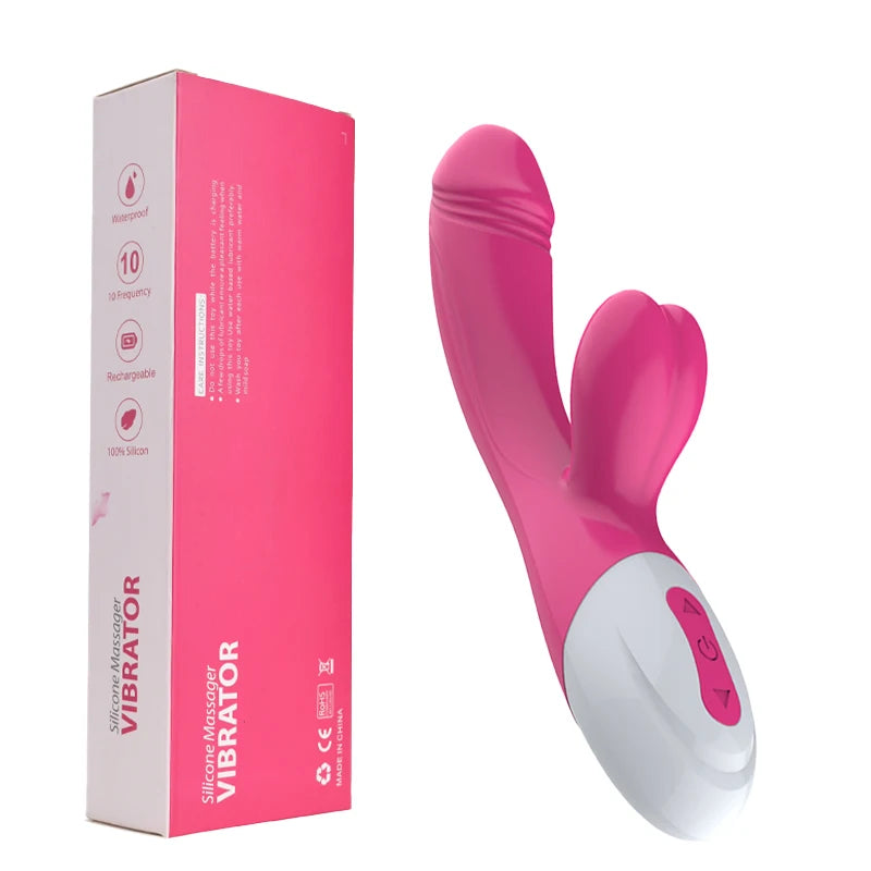 Consolador conejo que empuja el punto G, vibrador vaginal, estimulador del clítoris para mujeres, masturbación, juguetes sexuales de doble vibración para adultos 18