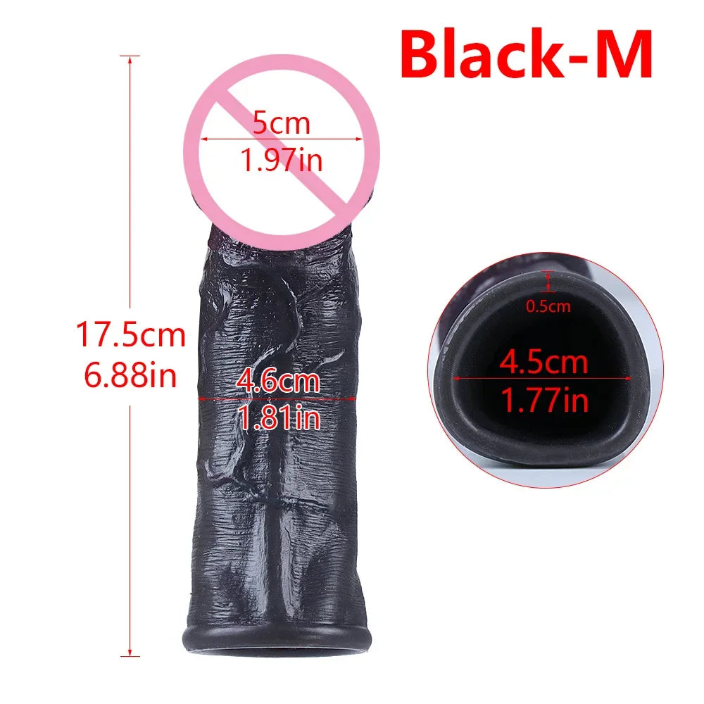 Skin Feeling Realistic Dildo Soft Silicone Material Enlarged Penis Extension Cock Adult Sex Toy Big Dick Condom Man Sexy Tool