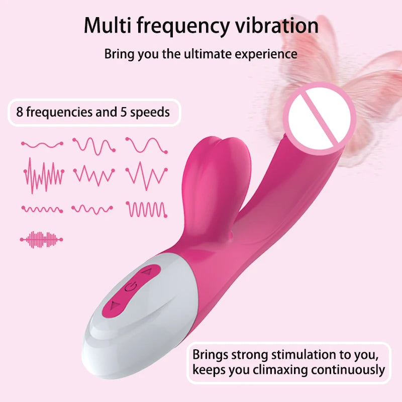 Consolador conejo que empuja el punto G, vibrador vaginal, estimulador del clítoris para mujeres, masturbación, juguetes sexuales de doble vibración para adultos 18