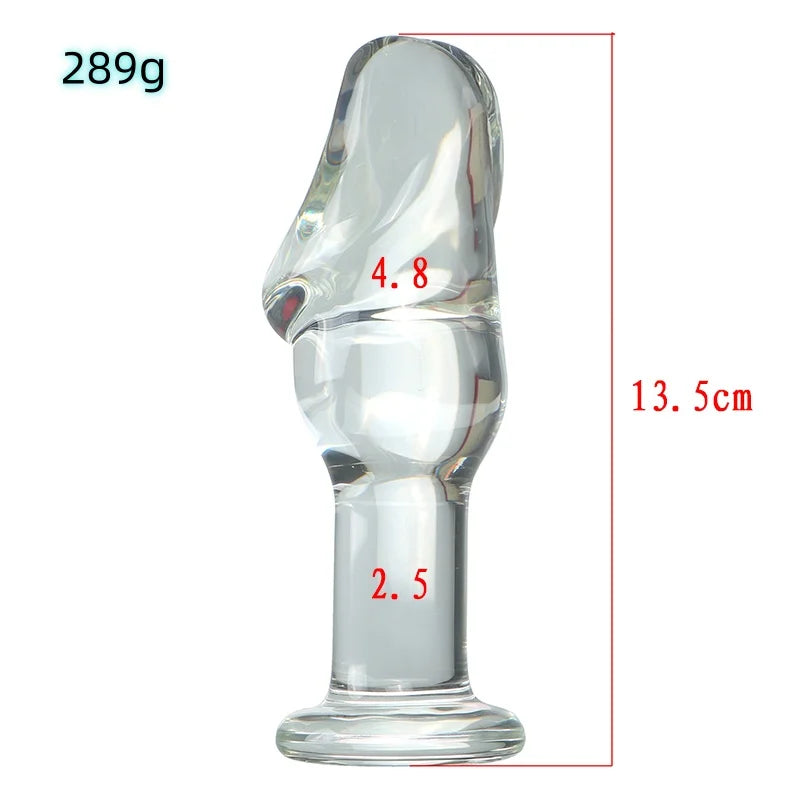 VaHppy Glass Dildo Anal Plugs Artificial Penis 4.8*13.5cm Gold/Transparent Female Masturbators Adult Sex Toys