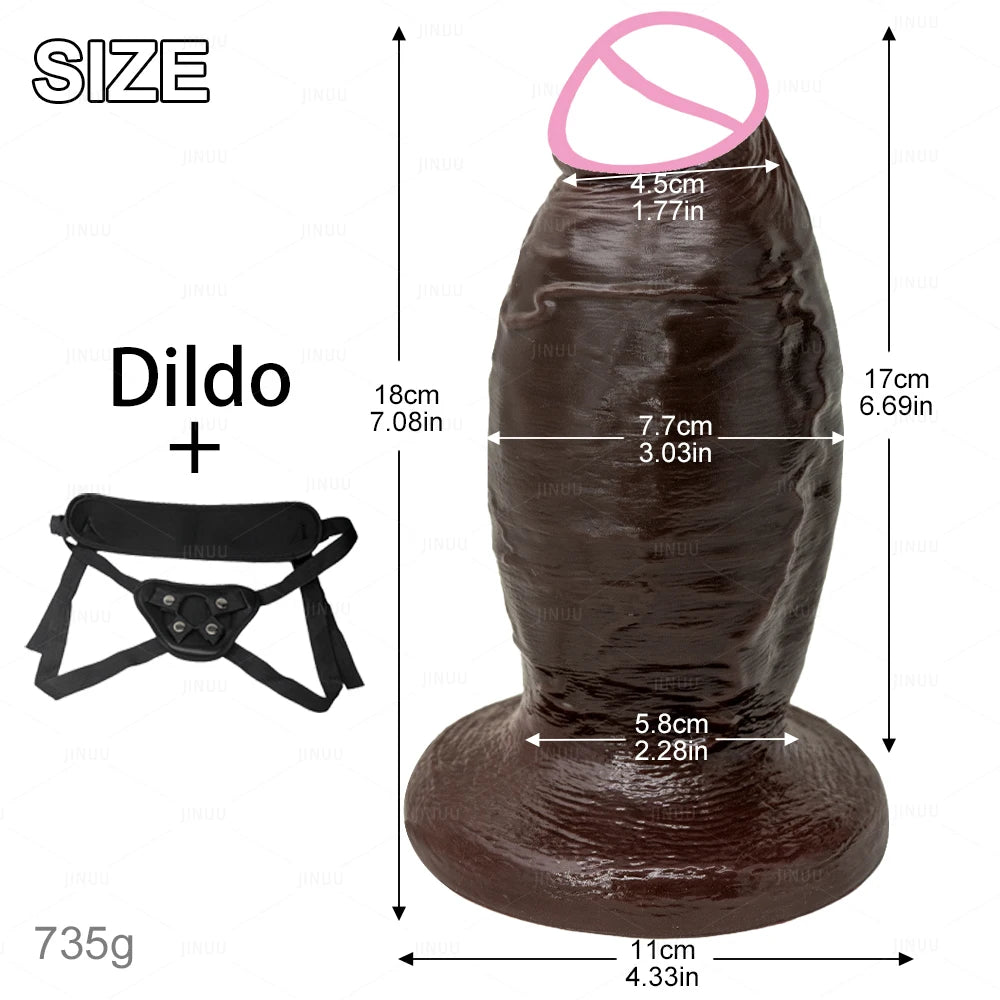 7'' Diameter Thick Realistic Silicone Anal Dildo for Advanced Players No Balls Suction Cup Hands-Free  Sex Toys for Women Men